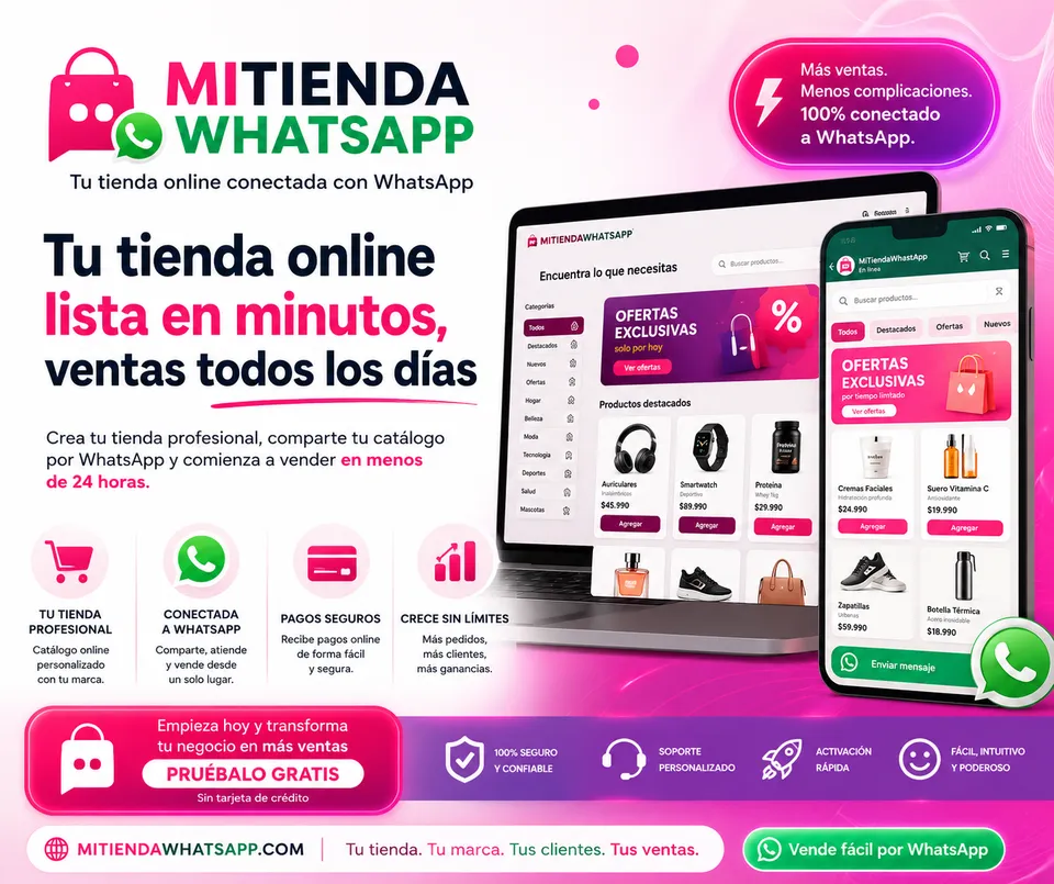 MiTiendaWhatsApp — Plataforma de ecommerce integrada con WhatsApp para mayoristas: catálogo digital, pedidos y pagos seguros en laptop y celular